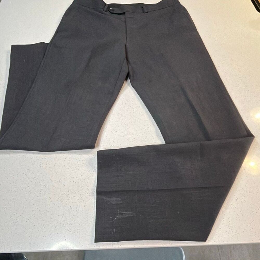 John Varvatos USA Mens 34x32 100% Wool Dress Pants Charcoal Gray Flat Front